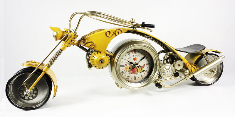 Vintage Metal Glass Yellow Motorbike Clock 65CM