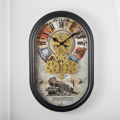 Vintage Roman Numeral  Moving Gears Metal Wall Clock 27cm