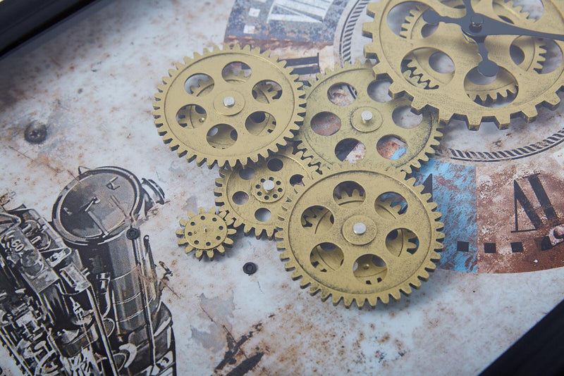 Vintage Roman Numeral  Moving Gears Metal Wall Clock 27cm