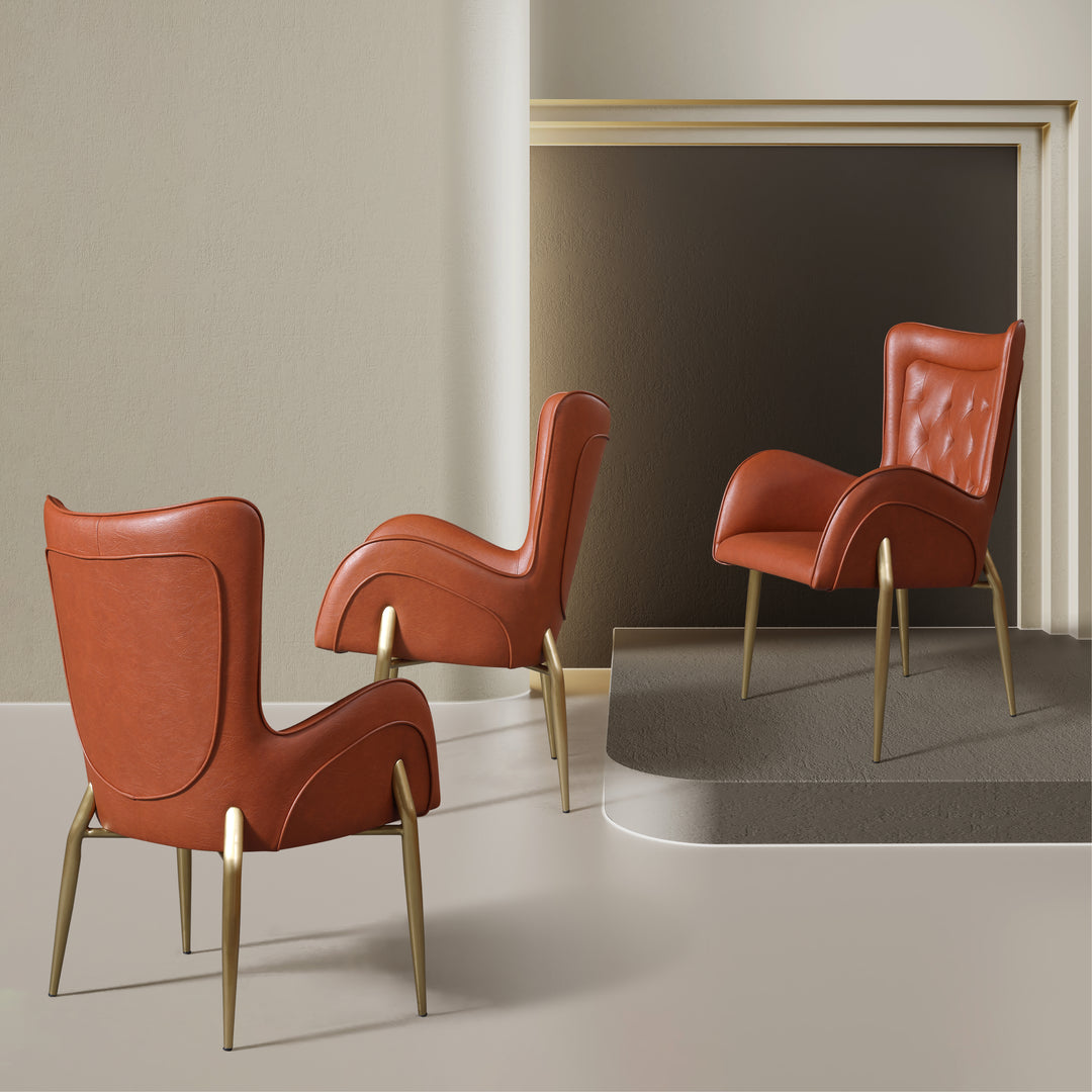 Lorenza Dining Chair – Tufted Leather Upholstery with Gold Legs