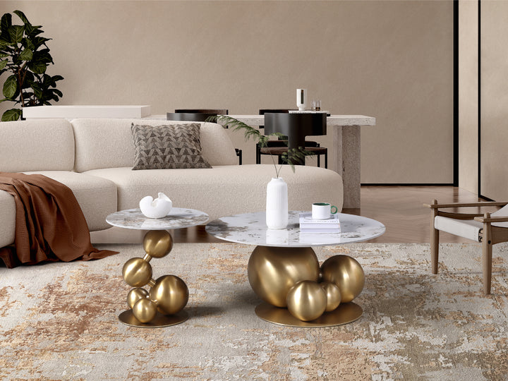 Bruno Sintered Stone Top Coffee Table Set with Gold Steel Base