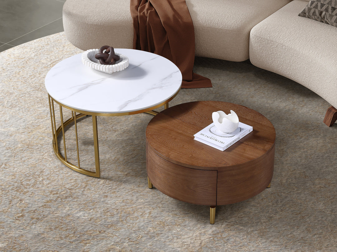 Earl Modern Nesting Coffee Table with Marble Top (Set of 2)