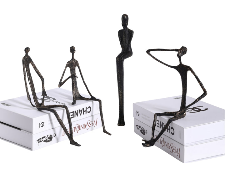 Thinking Man Figurine – Black & Gold Metal Shelf Sculpture