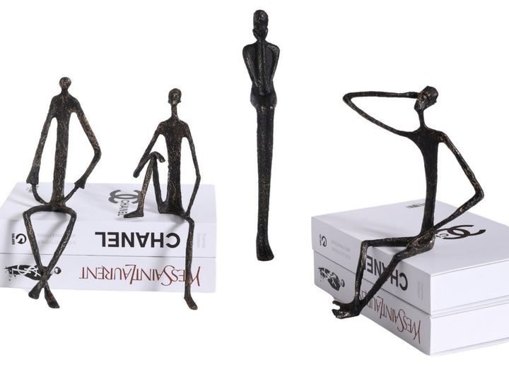 Thinking Man Figurine – Black & Gold Metal Shelf Sculpture