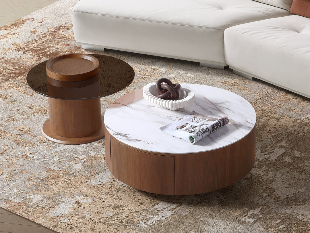 Bahamas Nesting Coffee Table Set with White Sintered Stone & Glass Top