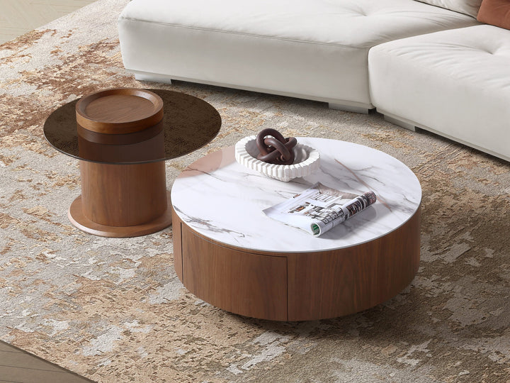 Bahamas Nesting Coffee Table Set with White Sintered Stone & Glass Top