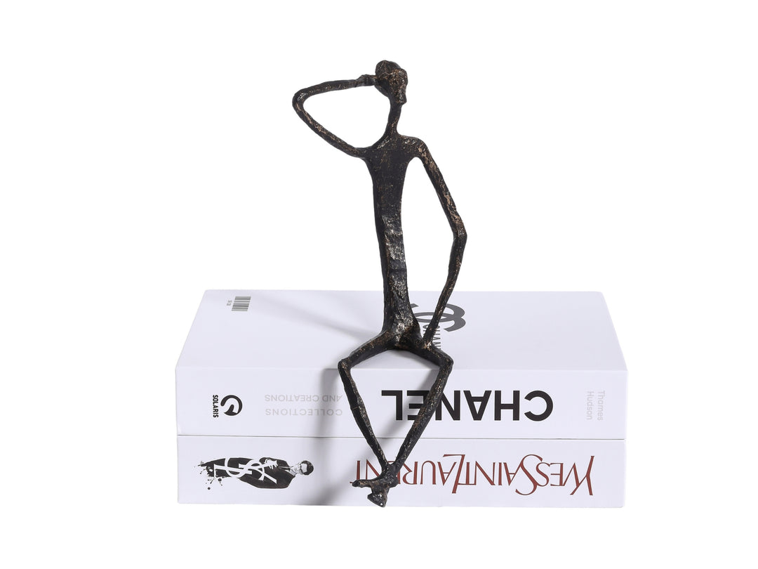 Thinking Man Figurine – Black & Gold Metal Shelf Sculpture