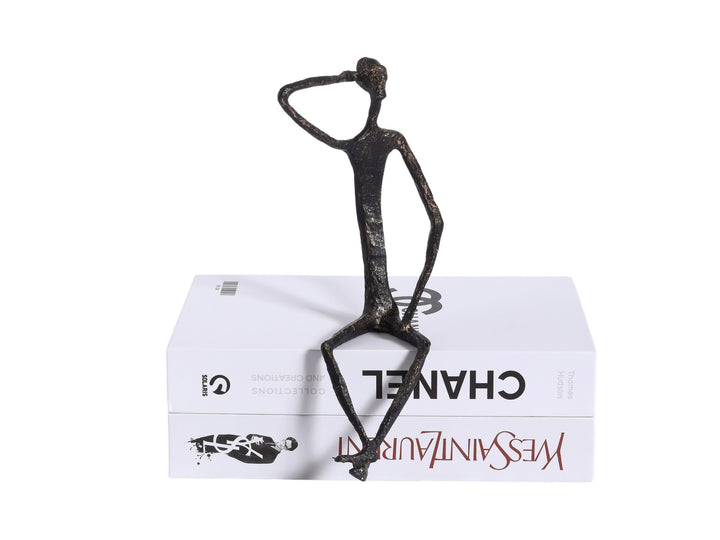 Thinking Man Figurine – Black & Gold Metal Shelf Sculpture