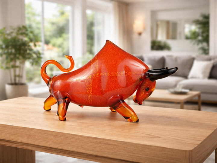 Bull Murano Style Glass in Red