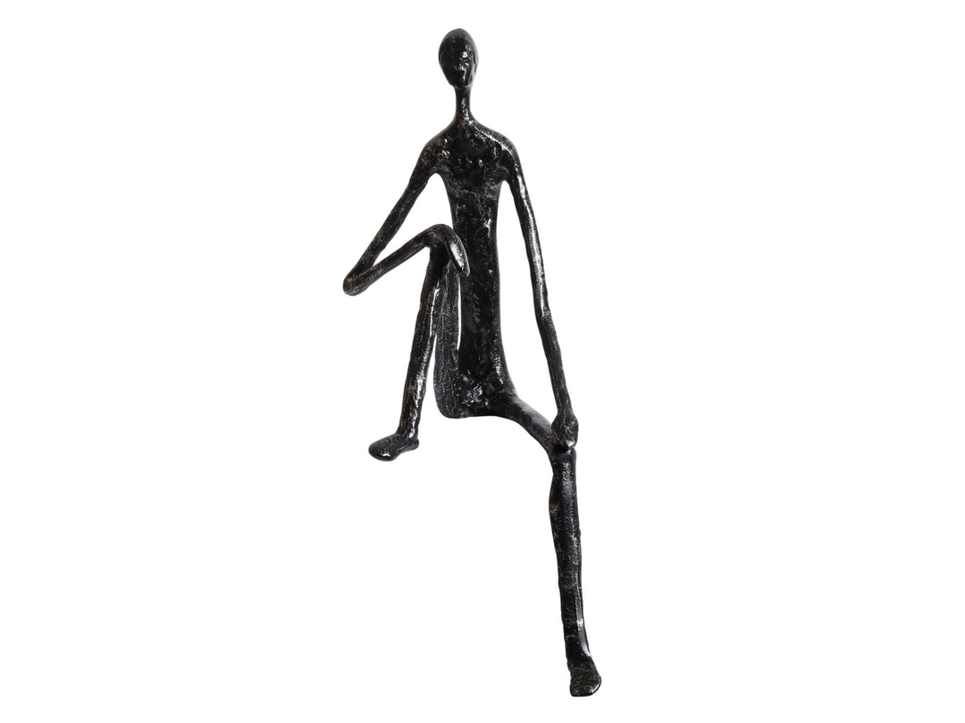 Minimalist Nordic Sitting Figurine – Black & Gold Metal