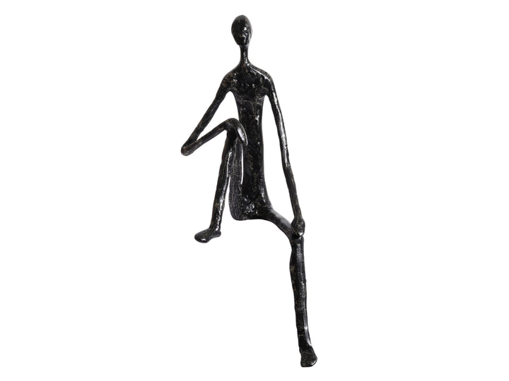 Minimalist Nordic Sitting Figurine – Black & Gold Metal