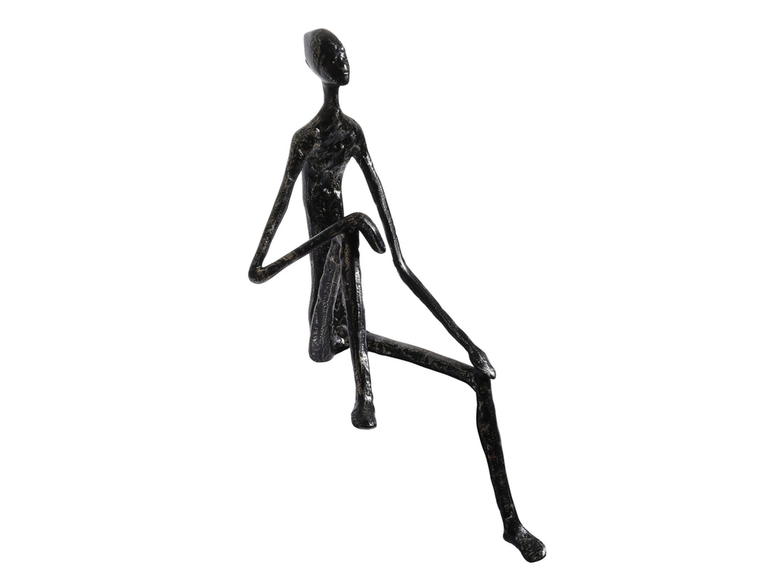 Minimalist Nordic Sitting Figurine – Black & Gold Metal