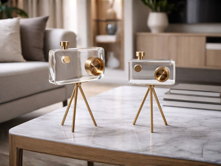 Crystal Gold Camera Decor Set – Modern Crystal Table Decor