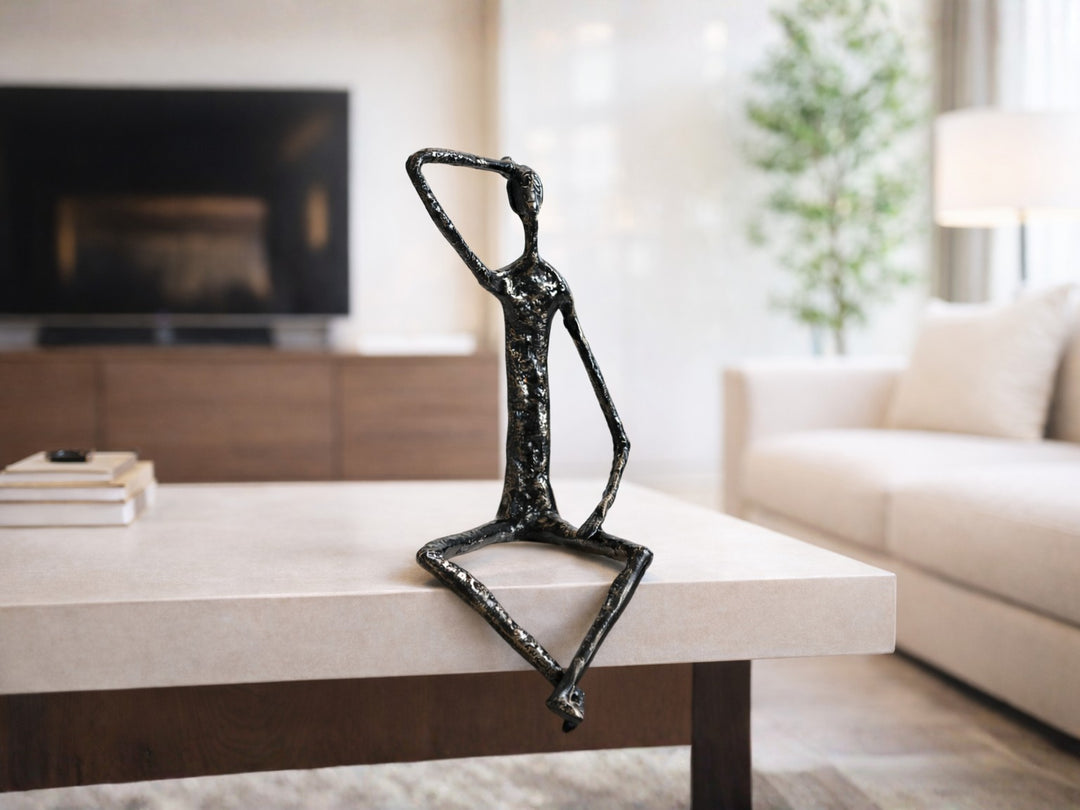 Thinking Man Figurine – Black & Gold Metal Shelf Sculpture