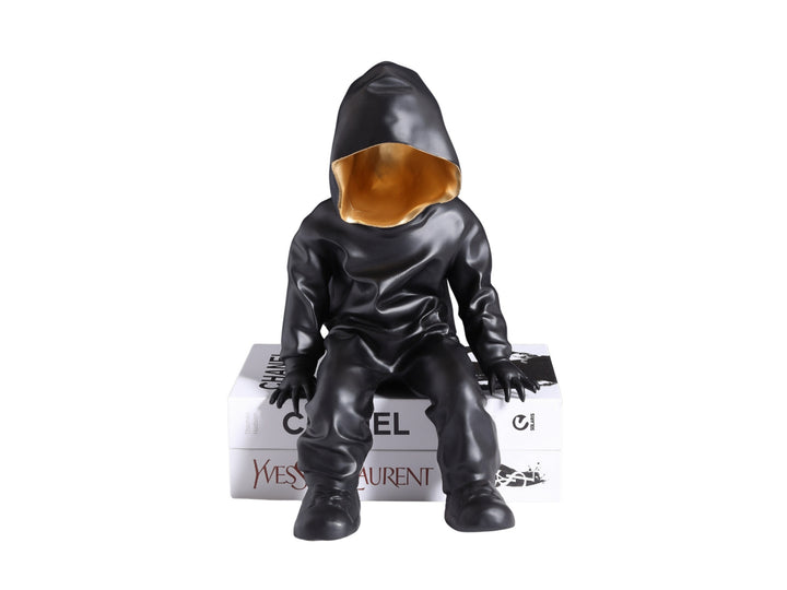 Black Hooded Gold-Faced Figurine