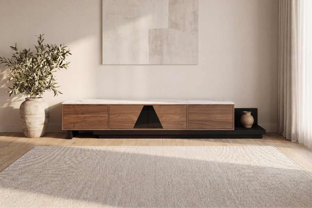 Capello Sintered Stone Extendable TV Unit - Walnut & Black