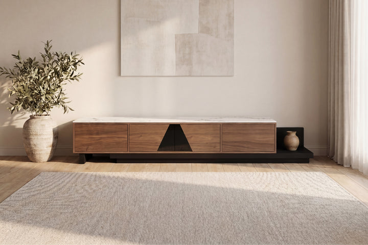 Capello Sintered Stone Extendable TV Unit - Walnut & Black