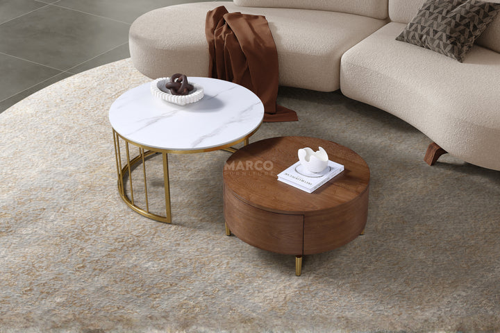 Earl Modern Nesting Coffee Table with Marble Top (Set of 2)