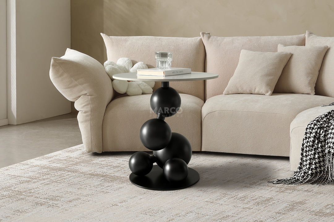 Bruno Sintered Stone Top Side Table with Gold Steel Base