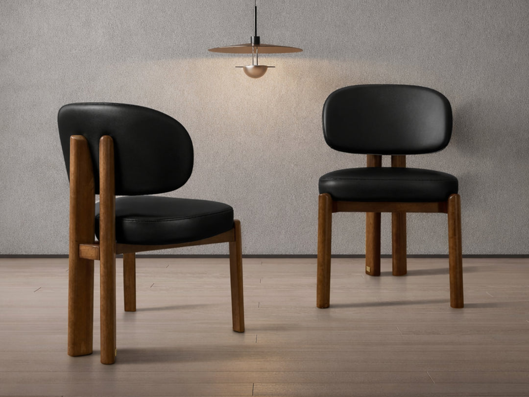 Sofie Black Leather Dining Chair – Modern Design with Wooden Legs