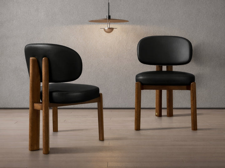 Sofie Black Leather Dining Chair – Modern Design with Wooden Legs
