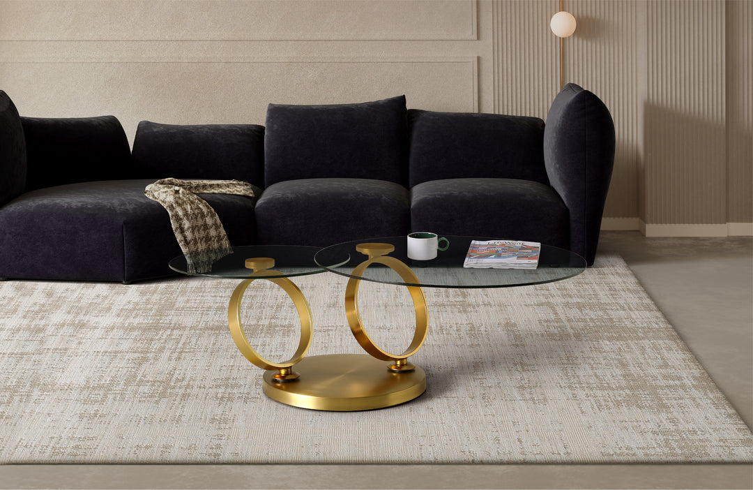 Avalanche Glass Top Swivel Coffee Table with Stainless Steel Gold Base
