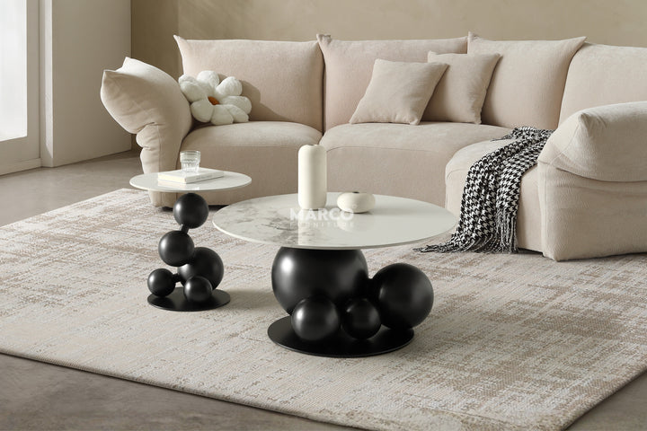 Bruno Sintered Stone Top Side Table with Steel Base (Black)