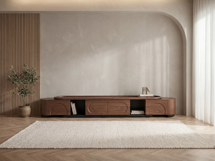 Palazzo Walnut Veneer Extendable TV Unit - Lowline TV Stand