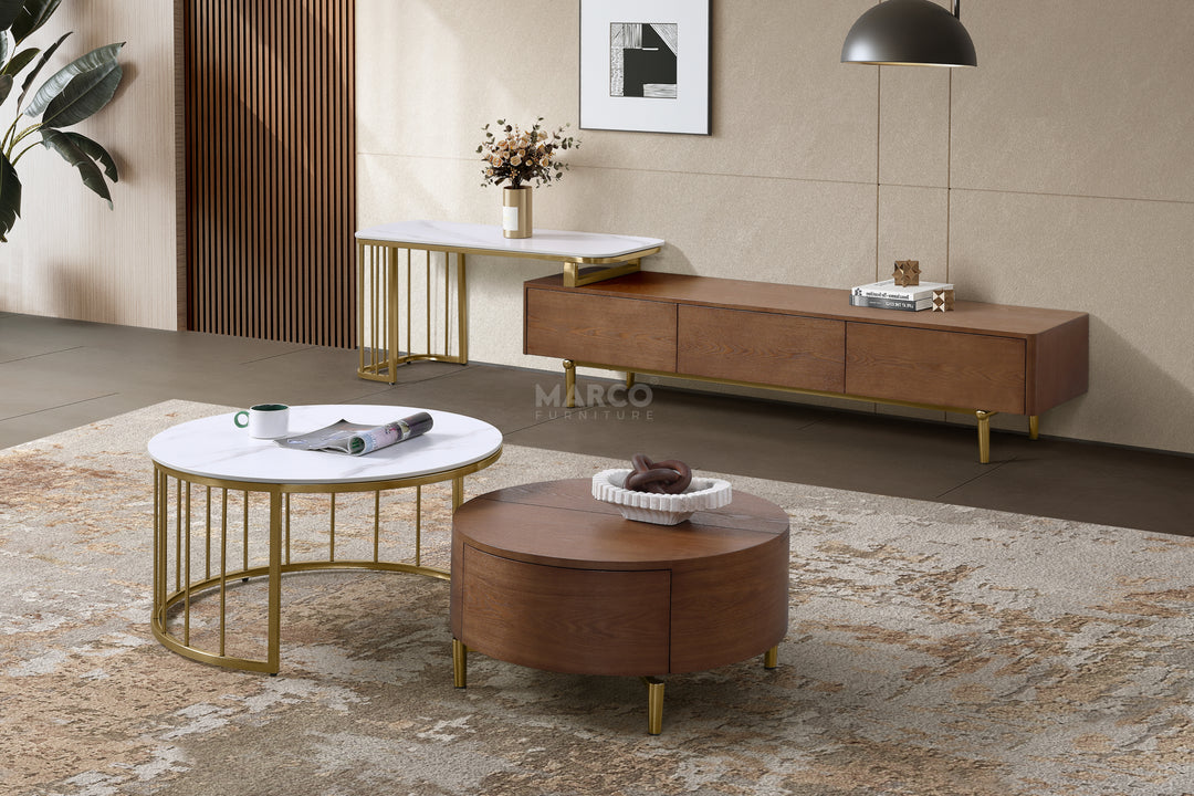 Earl Extendable TV Unit with Stainless Steel Gold Legs