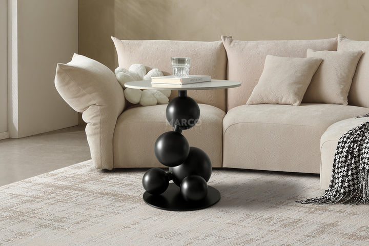 Bruno Sintered Stone Top Side Table with Steel Base (Black)