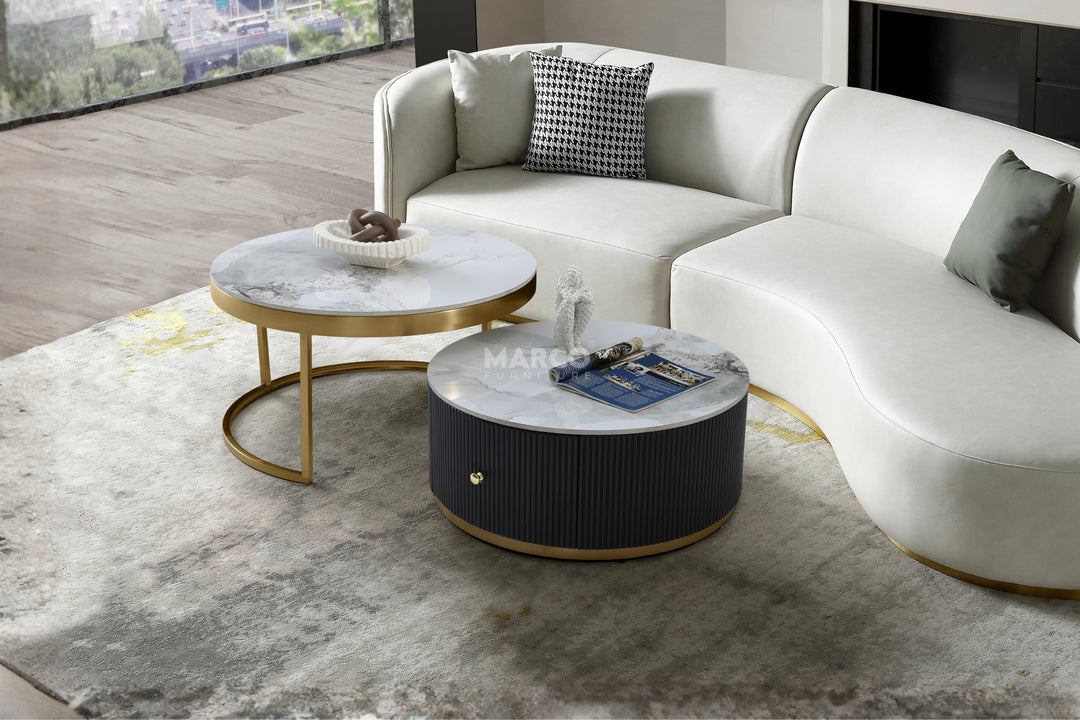 Doyle Sintered Stone Nesting Coffee Table Set with Storage