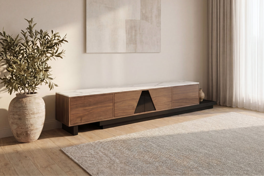 Capello Sintered Stone Extendable TV Unit - Walnut & Black