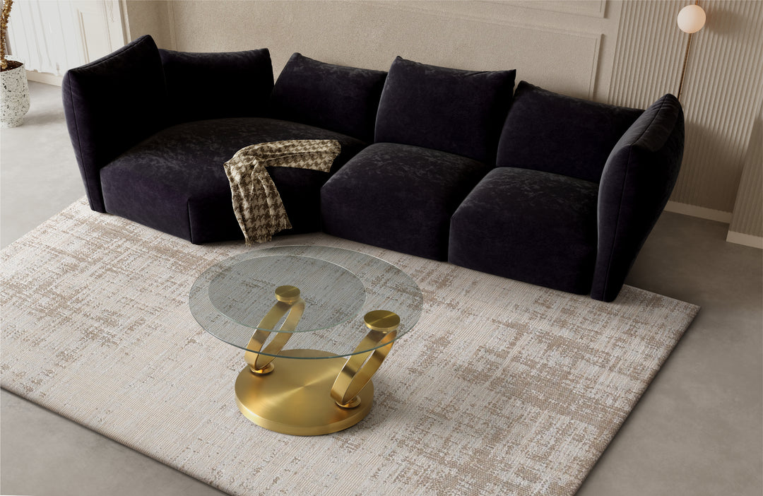 Avalanche Glass Top Swivel Coffee Table with Stainless Steel Gold Base