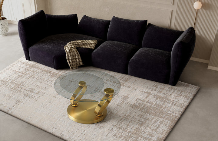 Avalanche Glass Top Swivel Coffee Table with Stainless Steel Gold Base