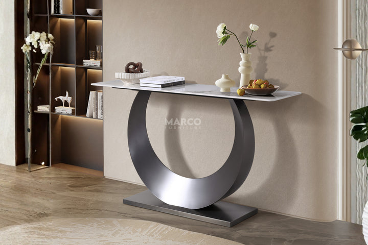 Moon Sintered Stone Top Console Table with Gold Base