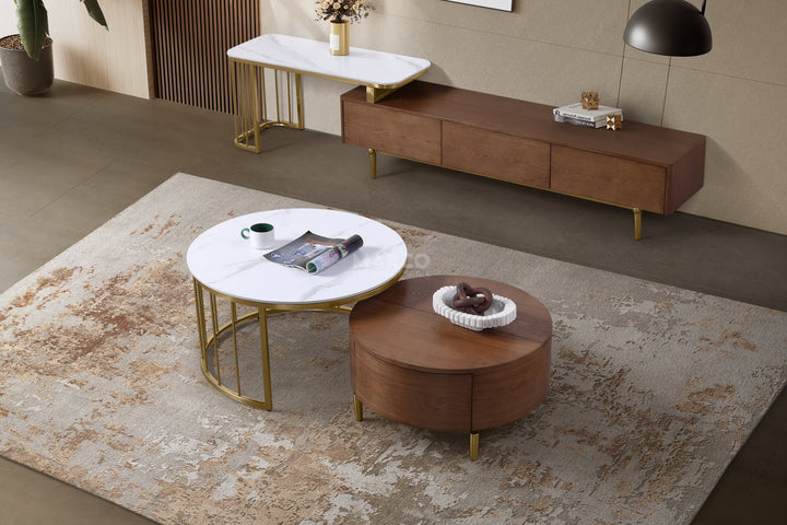 Earl Extendable TV Unit with Stainless Steel Gold Legs