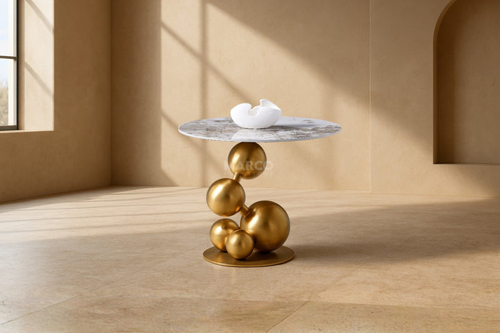 Bruno Sintered Stone Top Side Table with Gold Steel Base