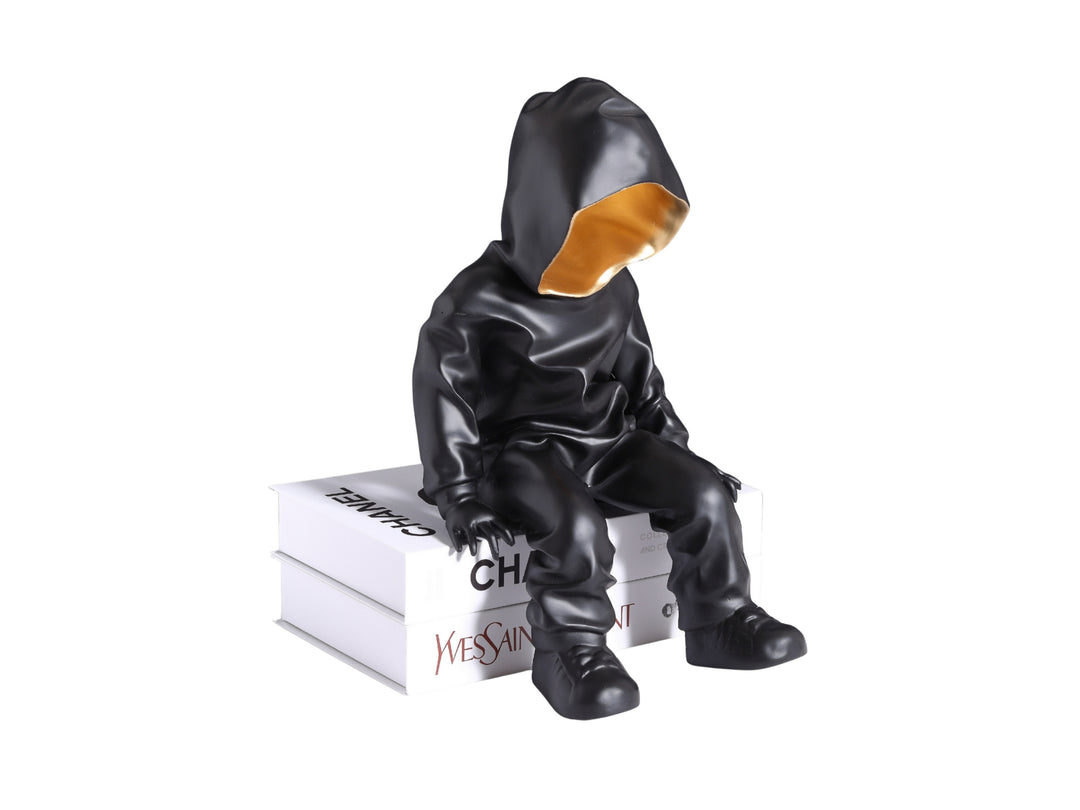 Black Hooded Gold-Faced Figurine
