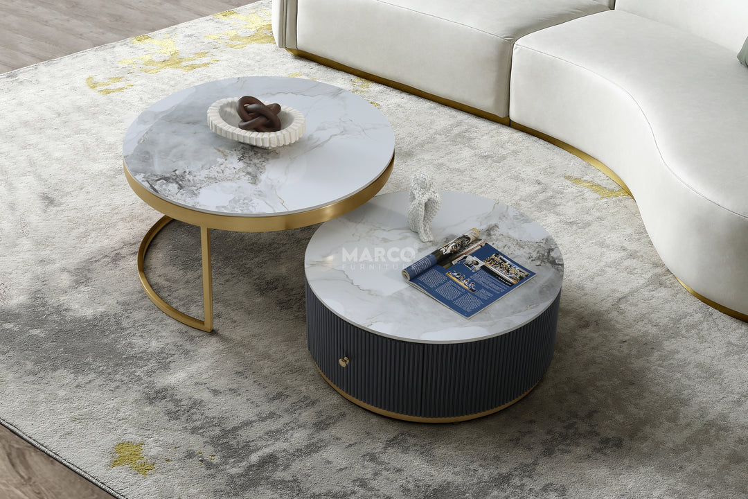 Doyle Sintered Stone Nesting Coffee Table Set with Storage