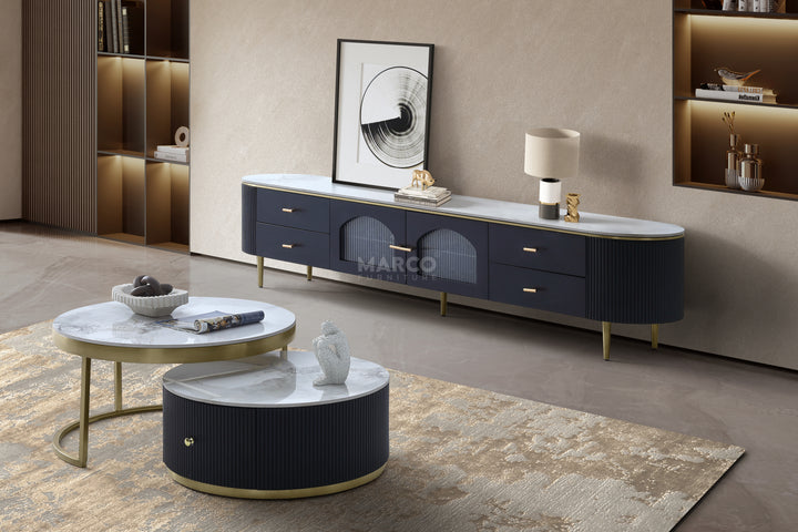 Doyle Sintered Stone Top Entertainment Unit with Storage