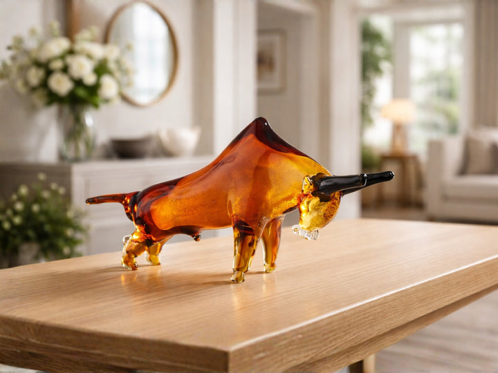 Murano Style Hand-Blown Glass Bull Sculpture