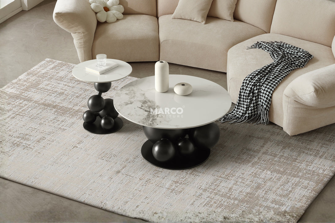 Bruno Sintered Stone Top Coffee Table Set with Gold Steel Base