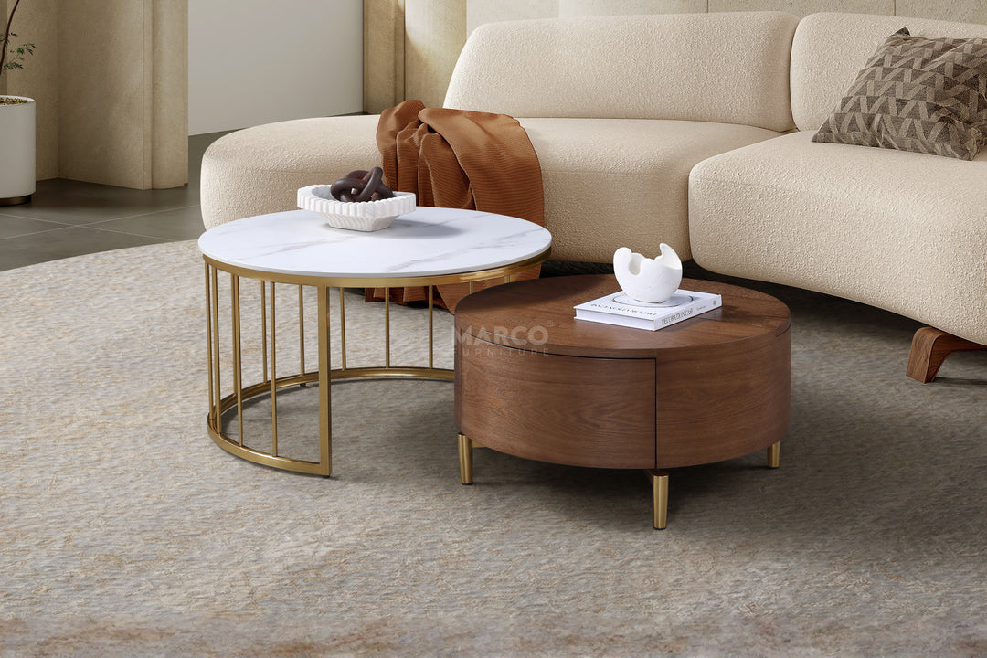 Earl Modern Nesting Coffee Table with Marble Top (Set of 2)