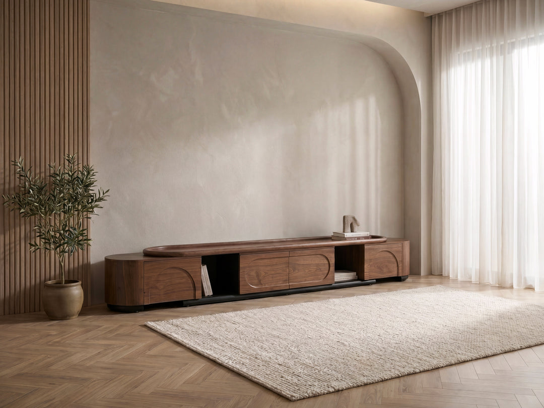 Palazzo Walnut Veneer Extendable TV Unit - Lowline TV Stand