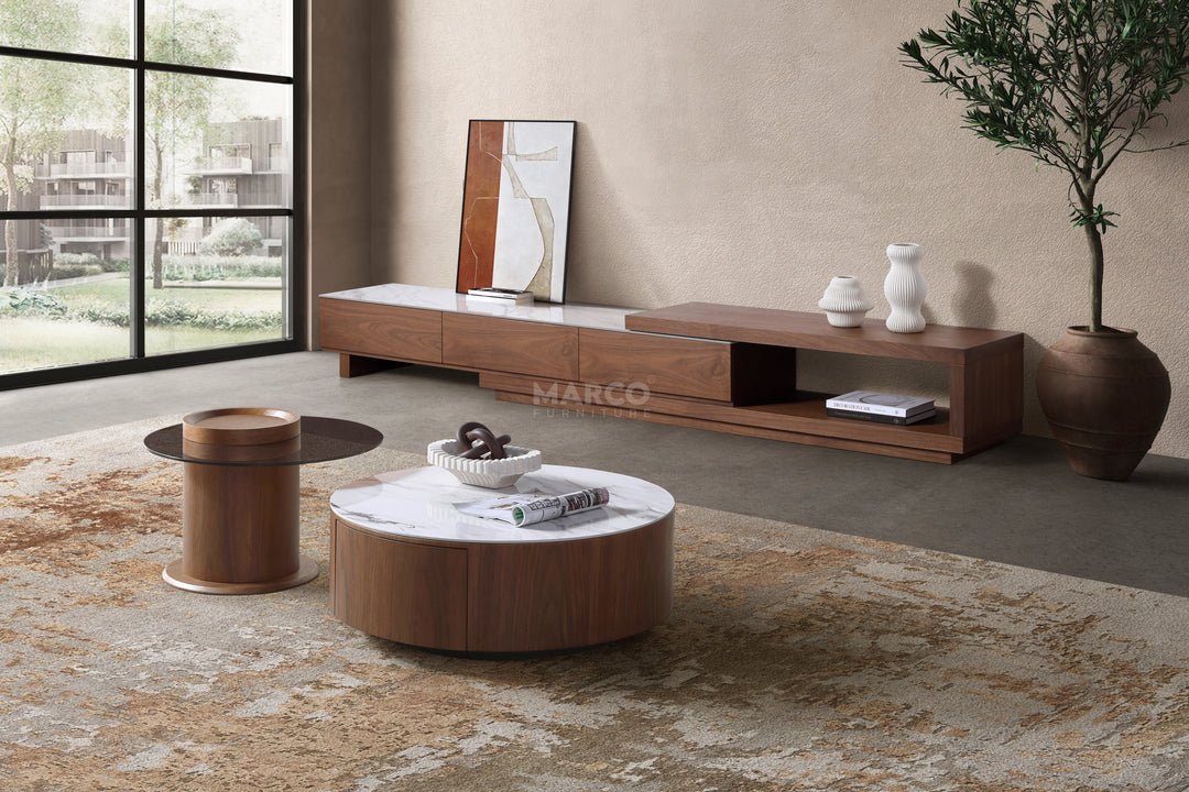Bahamas Nesting Coffee Table Set with White Sintered Stone & Glass Top