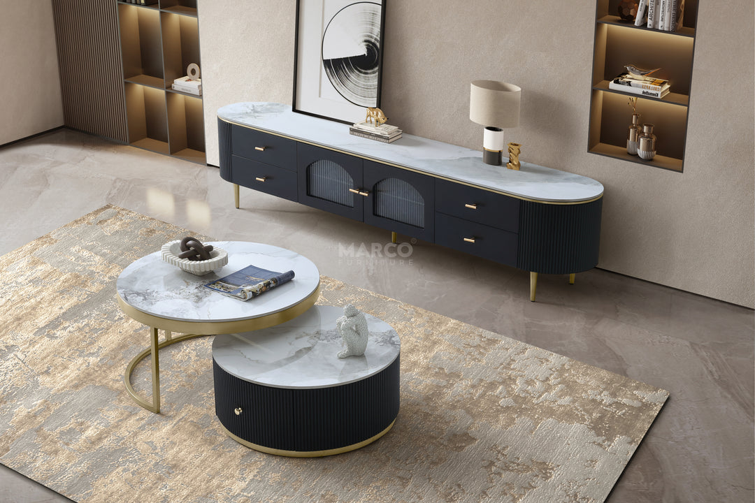 Doyle Sintered Stone Top Entertainment Unit with Storage