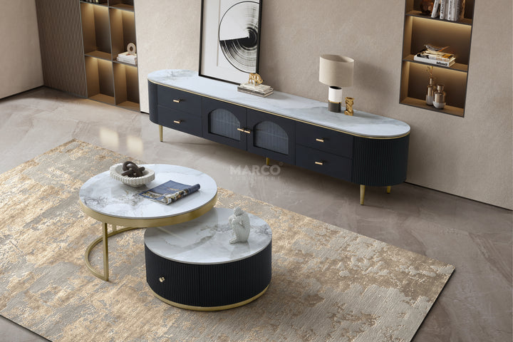 Doyle Sintered Stone Top Entertainment Unit with Storage