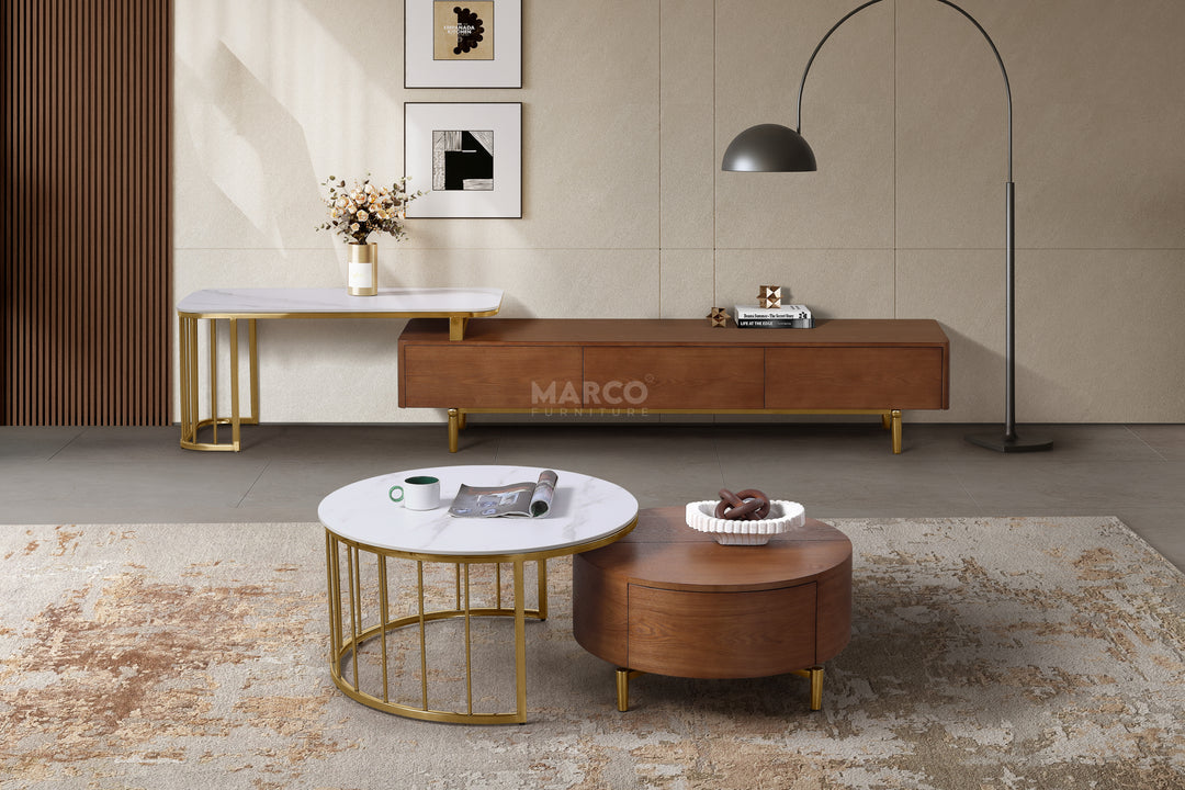 Earl Modern Nesting Coffee Table with Marble Top (Set of 2)