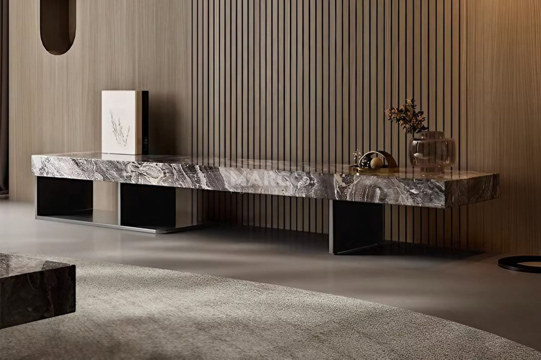 Venezia Sintered Stone TV Unit with Stainless Steel Base