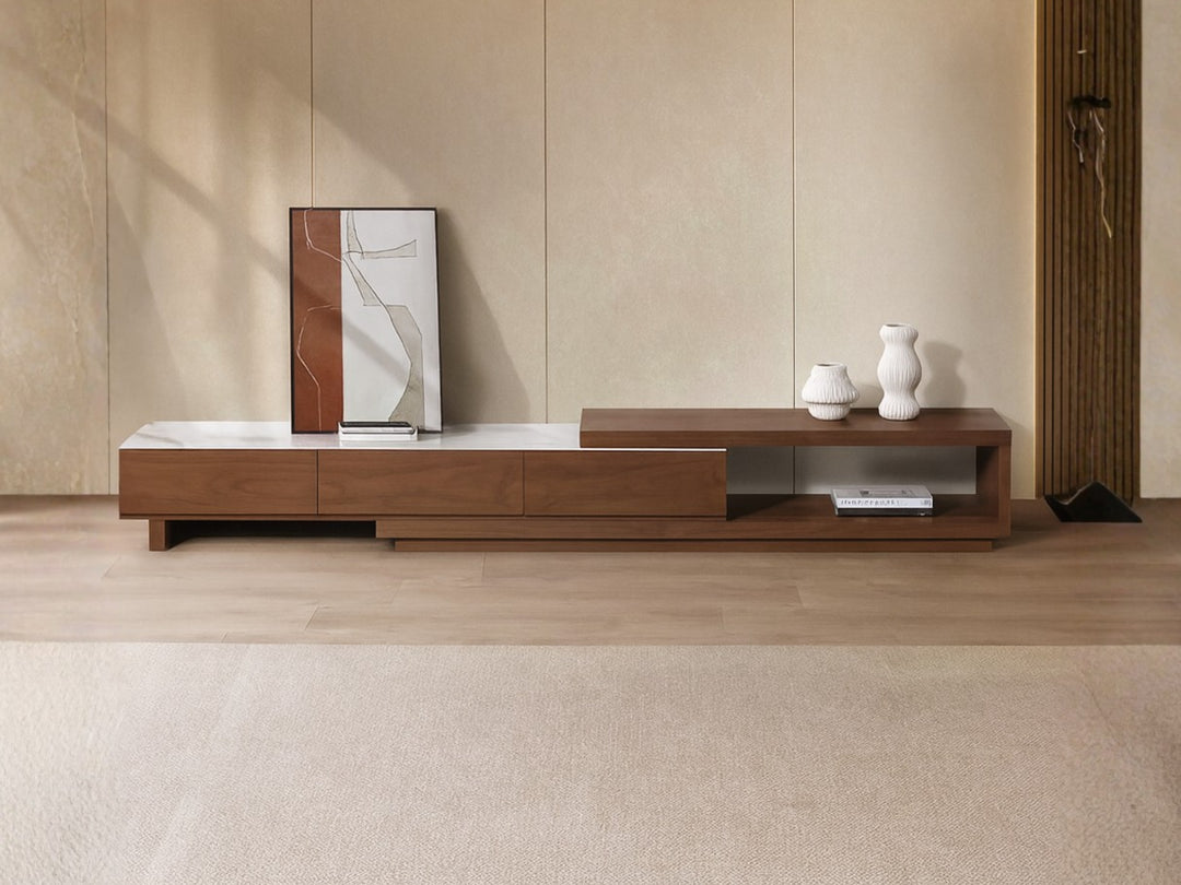 Bahamas Walnut & White Sintered Stone Extendable TV Unit